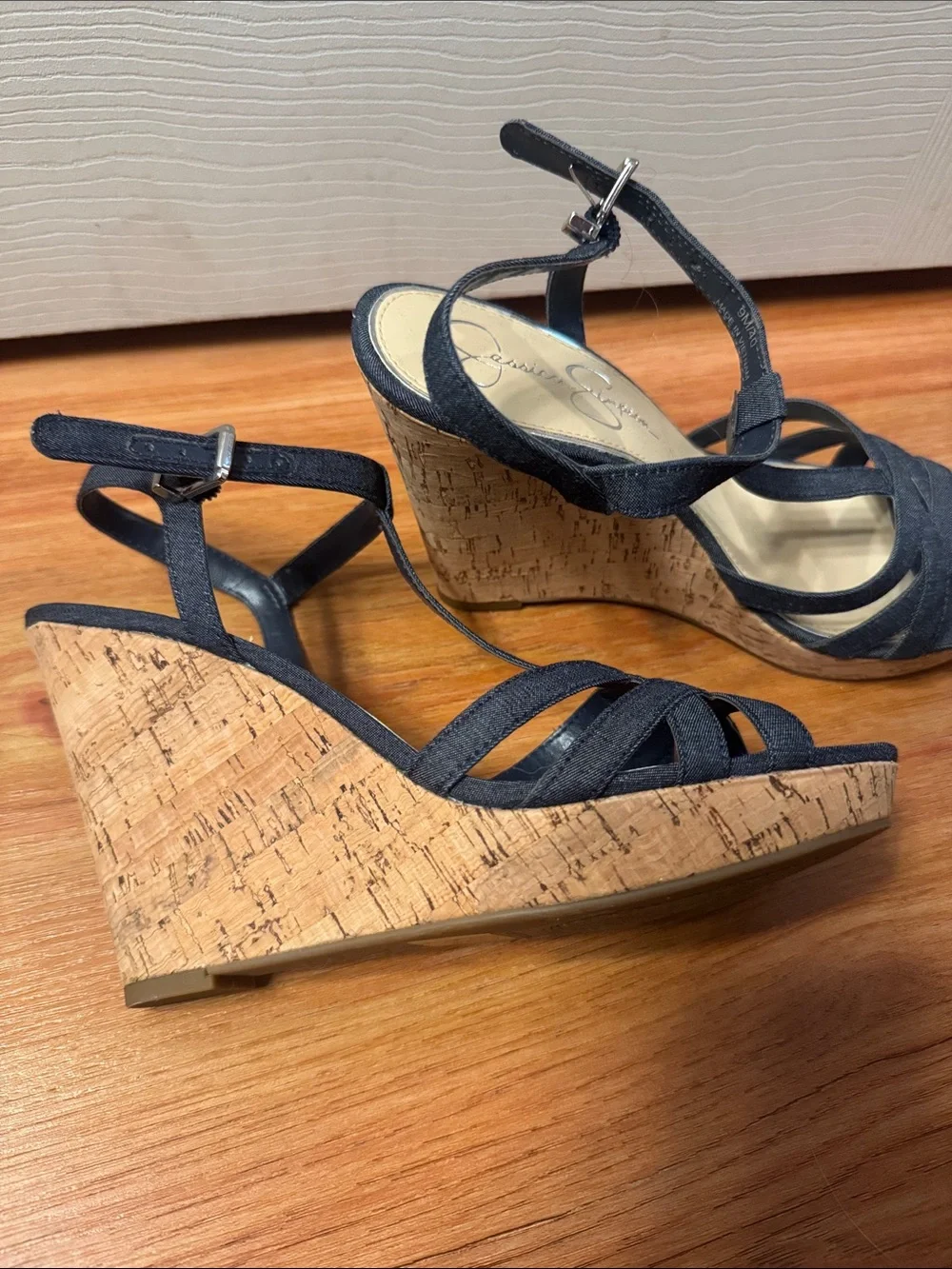 Women’s Jessica Simpson Denim Wedge Sandals with Ankle Strap
